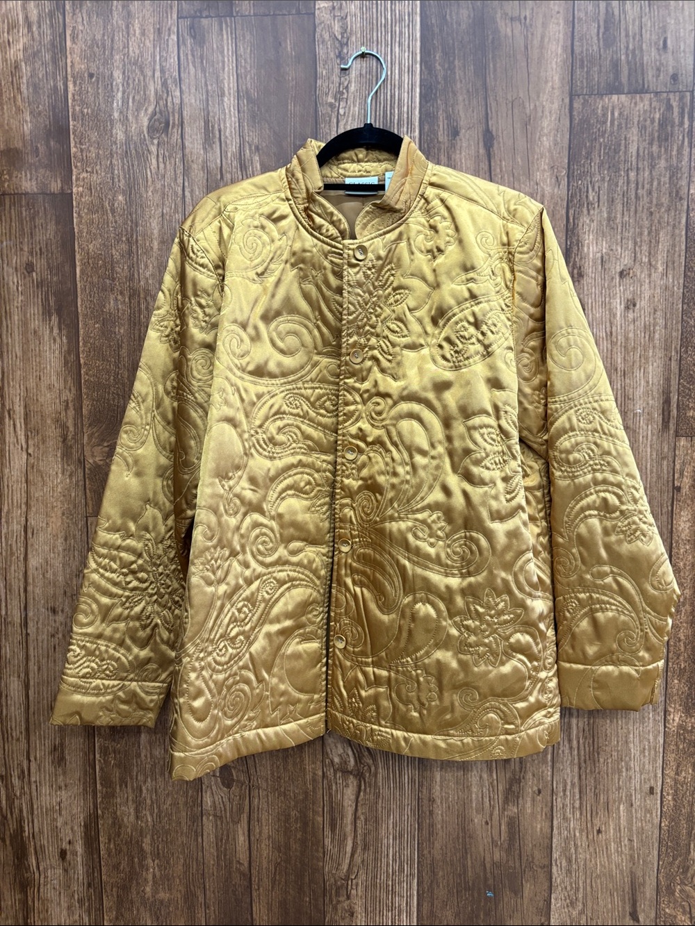 Classic Elements Quilted Satin Jacket in Mustard Gold